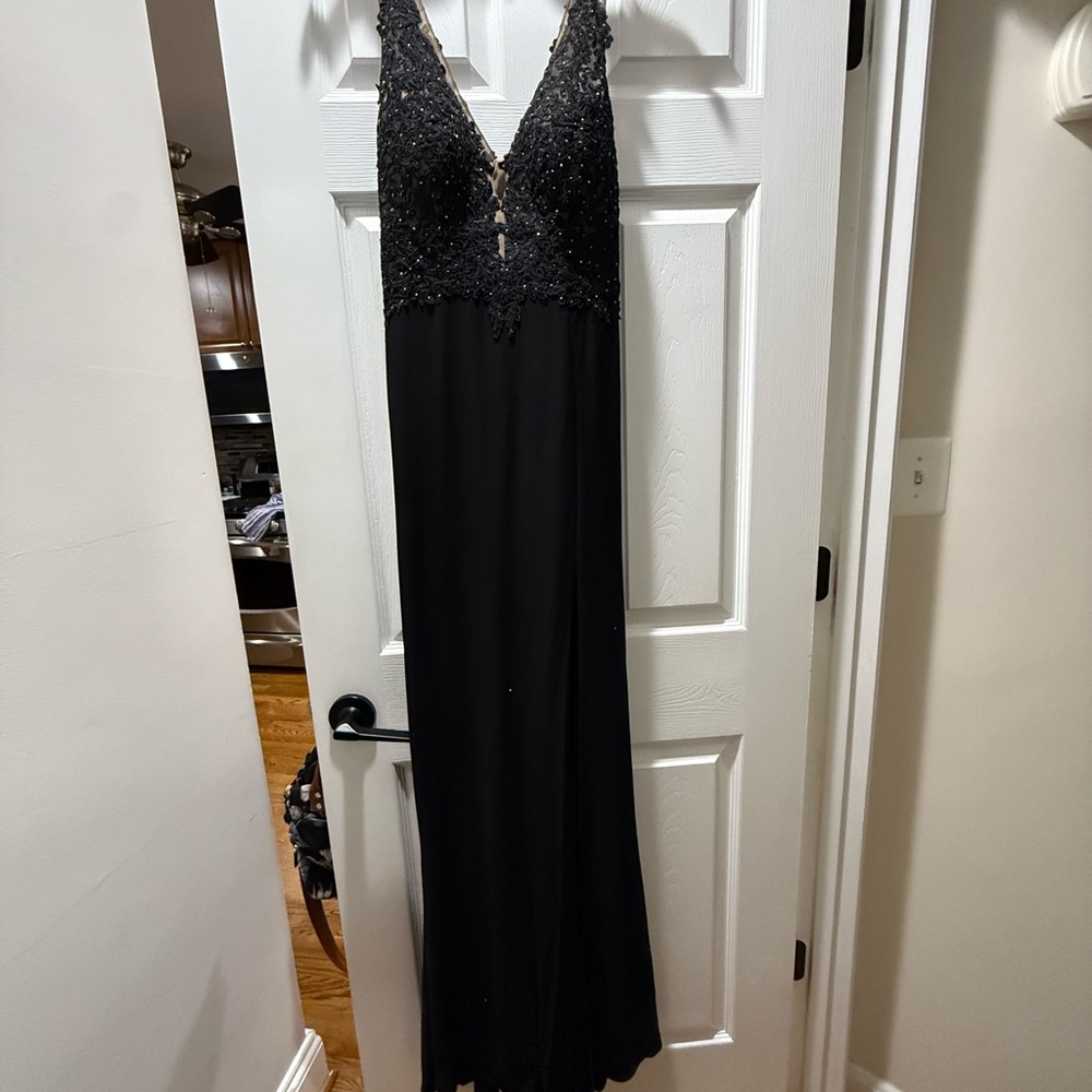 Faviana Elegant Black Beaded Maxi Dress